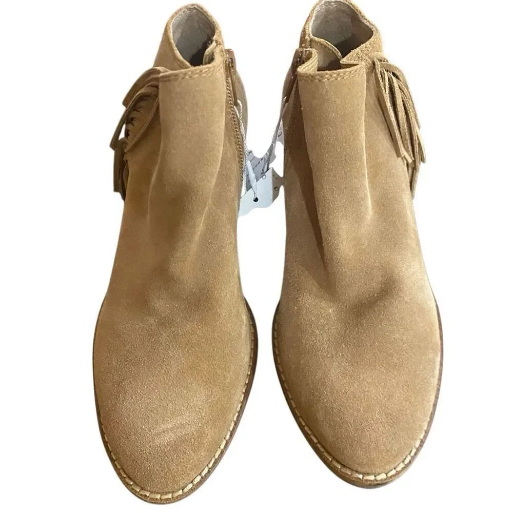 Lucky Brand Felisie Waterproof Honey Suede Fringe Ankle Boots size 5 M